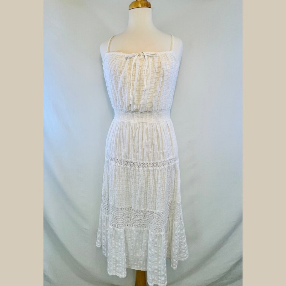 DKNY Jeans White Cotton Midi-Calf Length Sundress - Size M